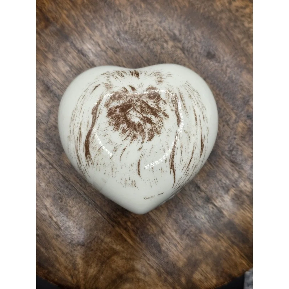 heart-shaped Pekingese Dog porcelain collectible Trinket Box